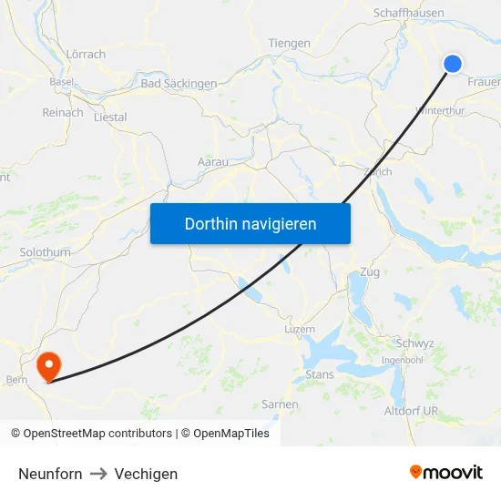 Neunforn to Vechigen map