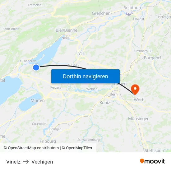 Vinelz to Vechigen map