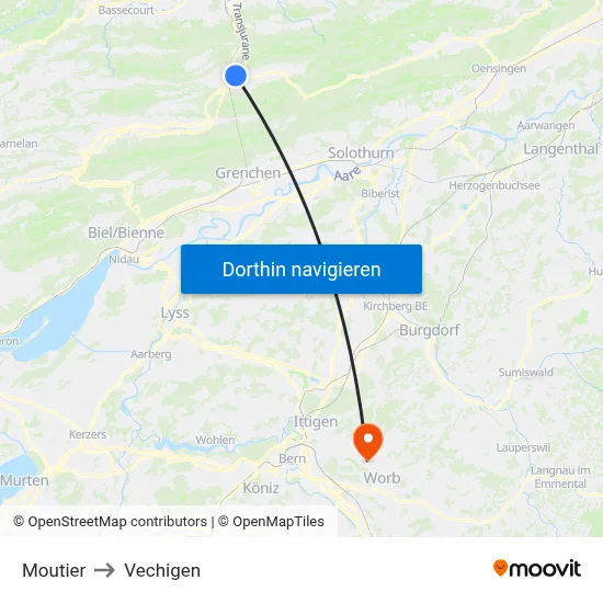 Moutier to Vechigen map