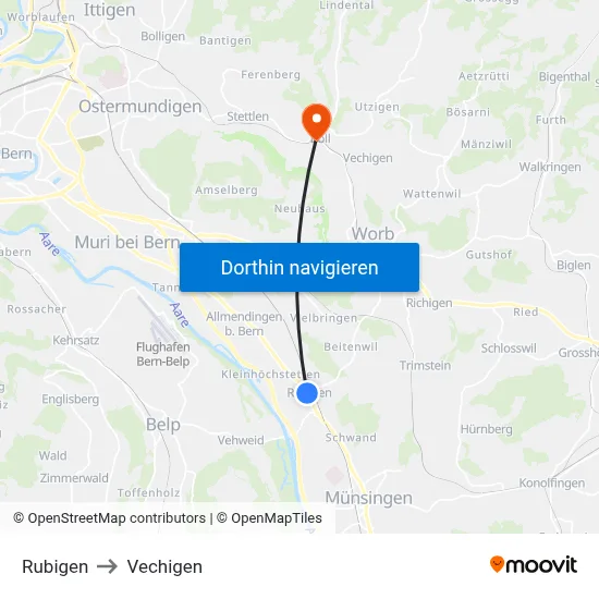 Rubigen to Vechigen map