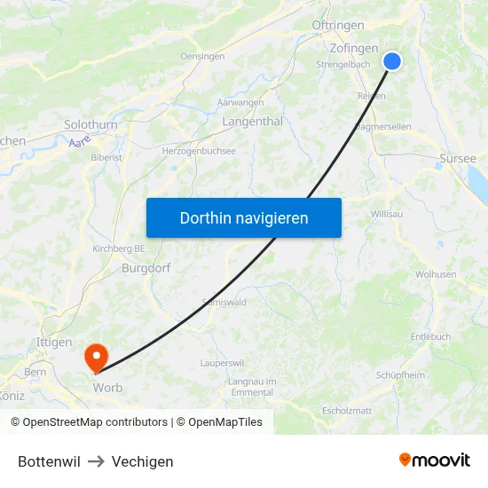Bottenwil to Vechigen map