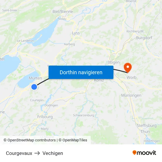 Courgevaux to Vechigen map