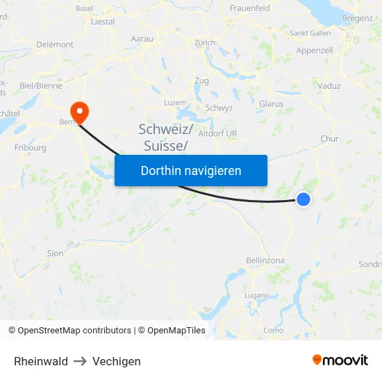 Rheinwald to Vechigen map