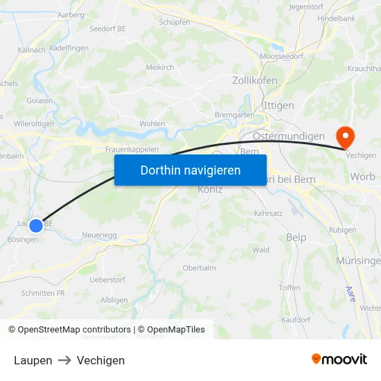 Laupen to Vechigen map
