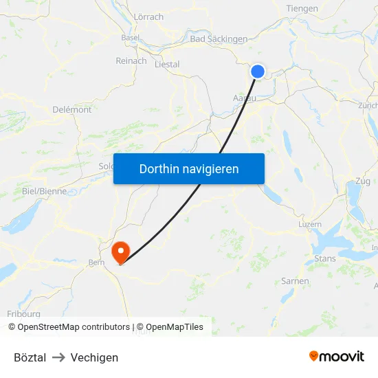 Böztal to Vechigen map