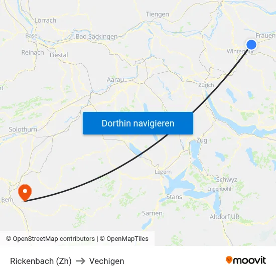 Rickenbach (Zh) to Vechigen map