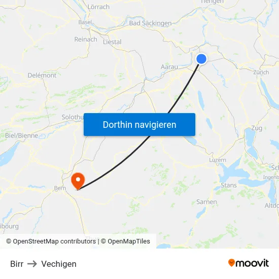 Birr to Vechigen map