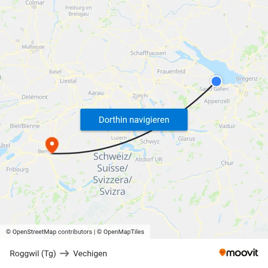 Roggwil (Tg) to Vechigen map