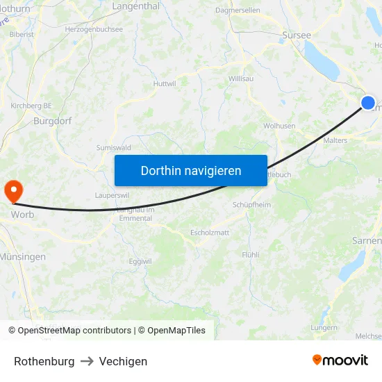 Rothenburg to Vechigen map