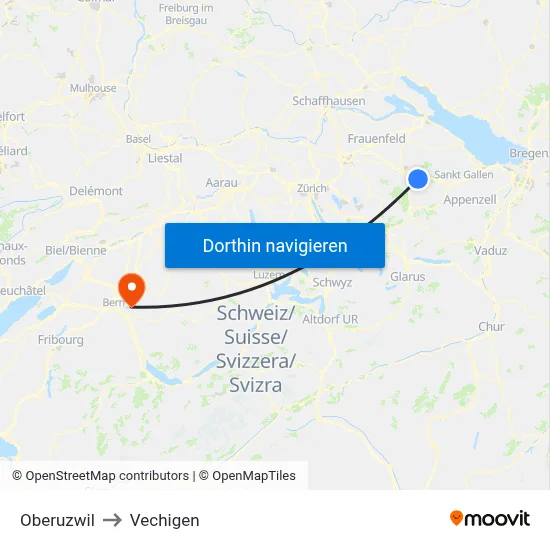Oberuzwil to Vechigen map