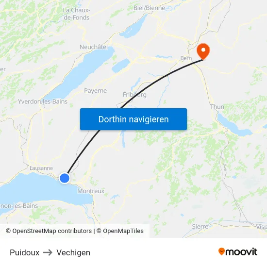 Puidoux to Vechigen map