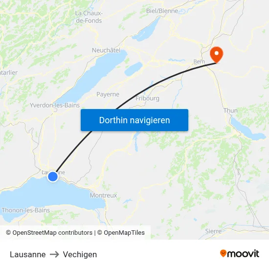 Lausanne to Vechigen map