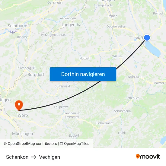Schenkon to Vechigen map