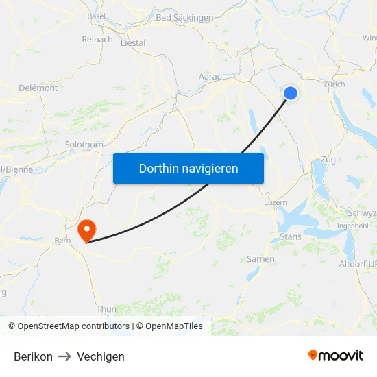 Berikon to Vechigen map