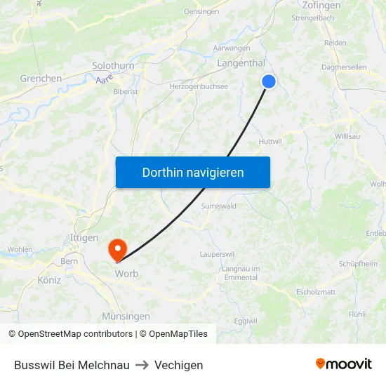 Busswil Bei Melchnau to Vechigen map