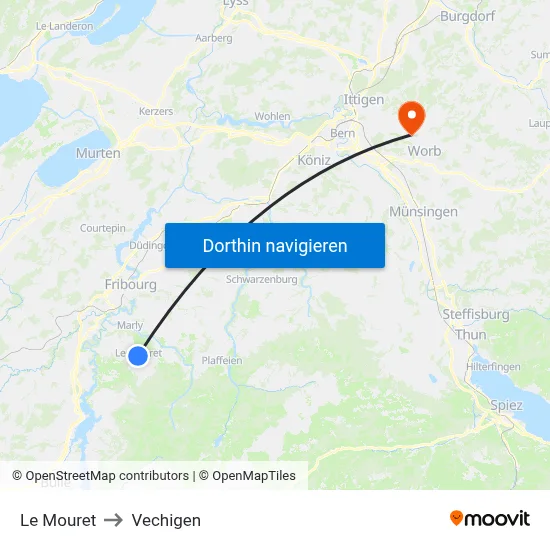 Le Mouret to Vechigen map