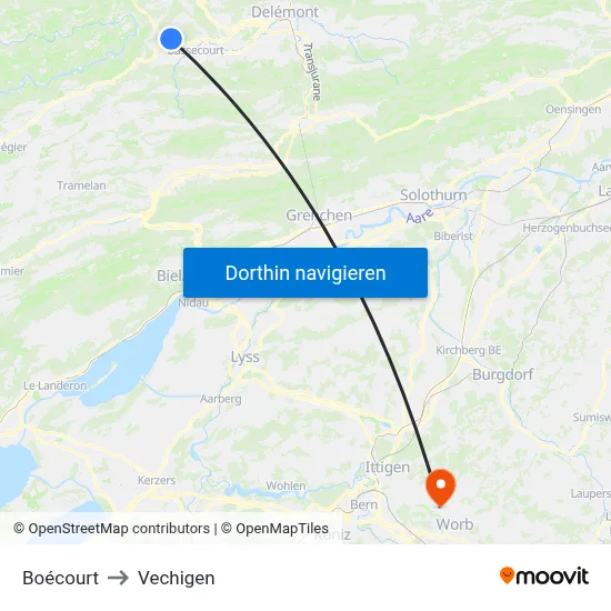 Boécourt to Vechigen map