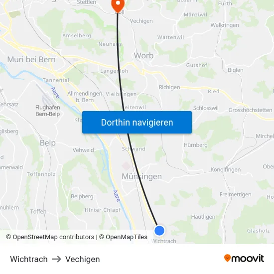 Wichtrach to Vechigen map