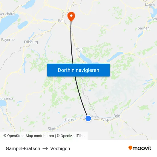 Gampel-Bratsch to Vechigen map