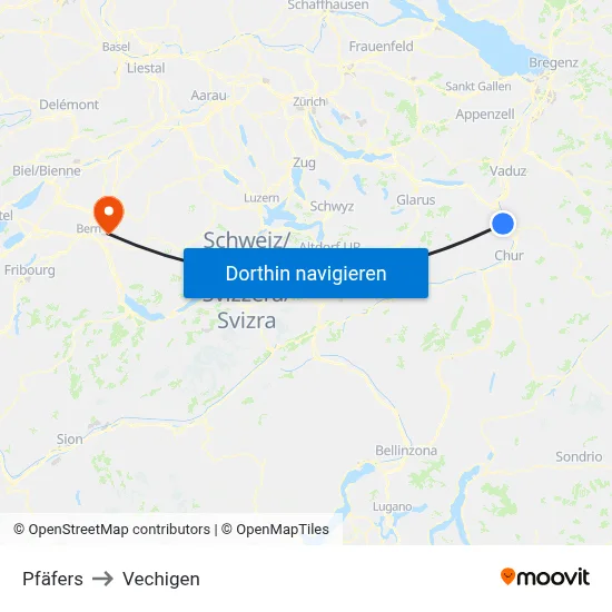 Pfäfers to Vechigen map