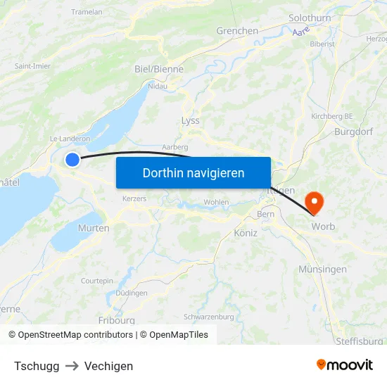 Tschugg to Vechigen map