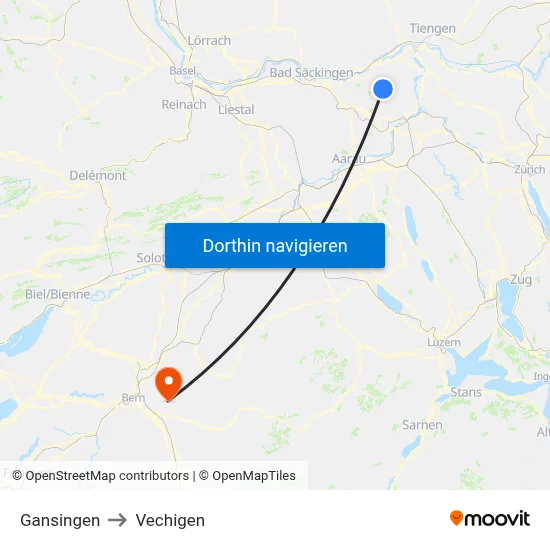 Gansingen to Vechigen map