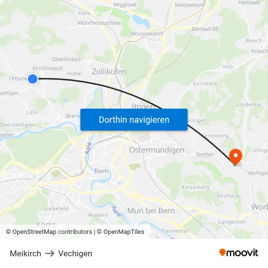 Meikirch to Vechigen map