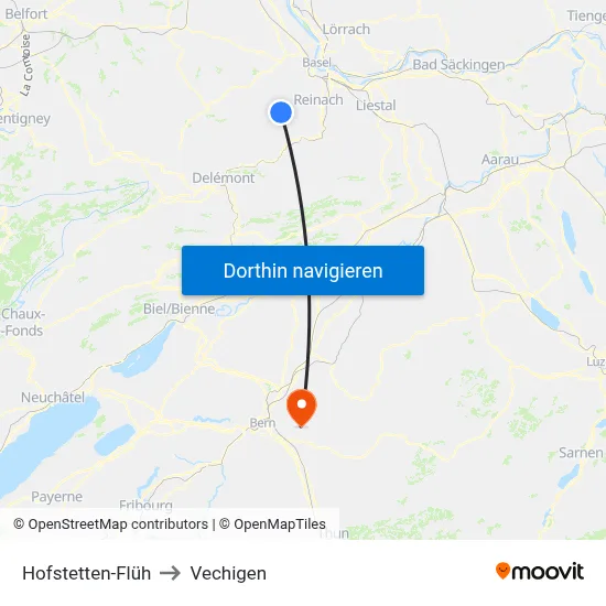 Hofstetten-Flüh to Vechigen map