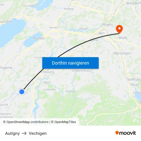 Autigny to Vechigen map