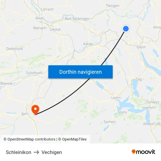 Schleinikon to Vechigen map