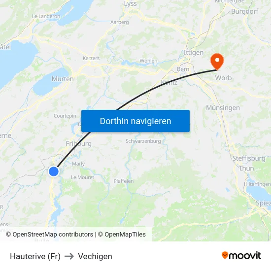 Hauterive (Fr) to Vechigen map