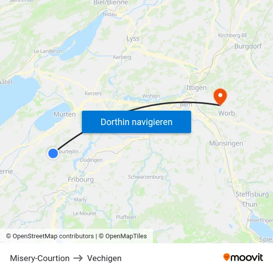 Misery-Courtion to Vechigen map