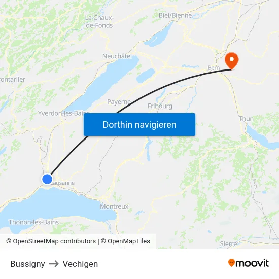 Bussigny to Vechigen map