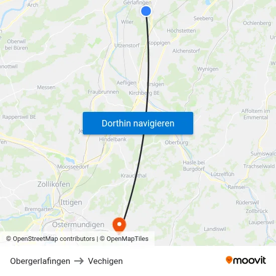 Obergerlafingen to Vechigen map