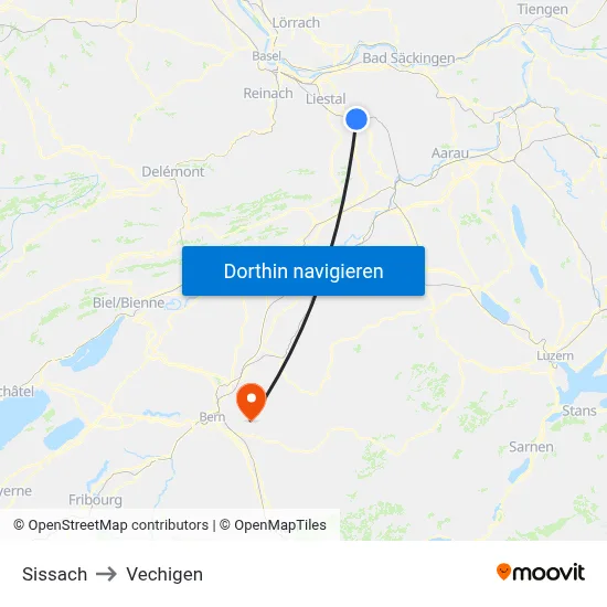 Sissach to Vechigen map