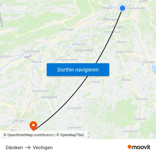 Däniken to Vechigen map