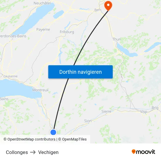 Collonges to Vechigen map