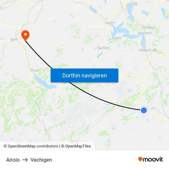 Airolo to Vechigen map