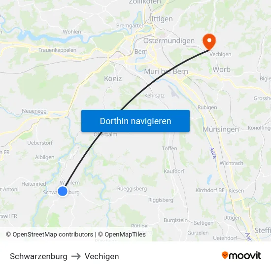 Schwarzenburg to Vechigen map