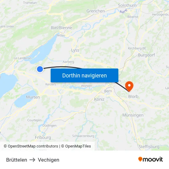 Brüttelen to Vechigen map