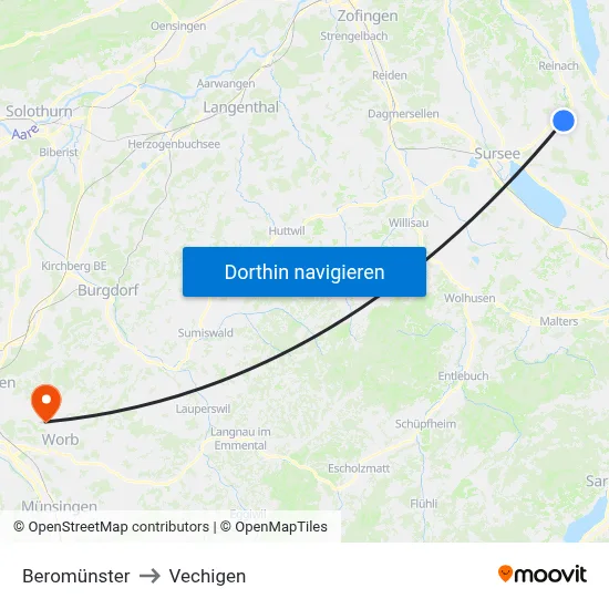 Beromünster to Vechigen map