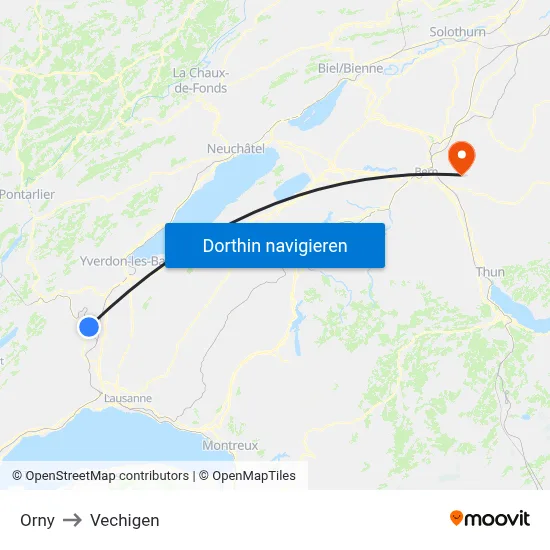 Orny to Vechigen map