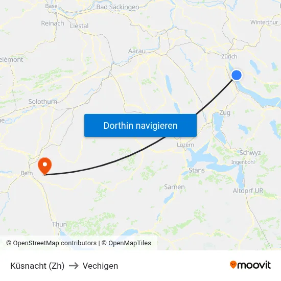 Küsnacht (Zh) to Vechigen map