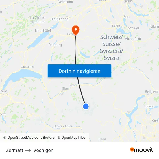 Zermatt to Vechigen map