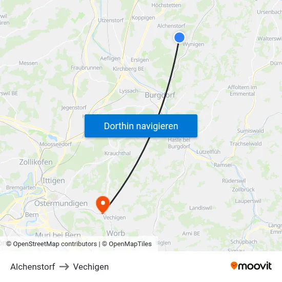 Alchenstorf to Vechigen map
