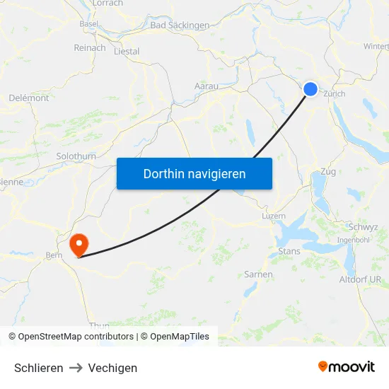 Schlieren to Vechigen map