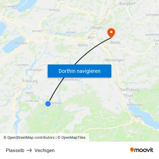 Plasselb to Vechigen map
