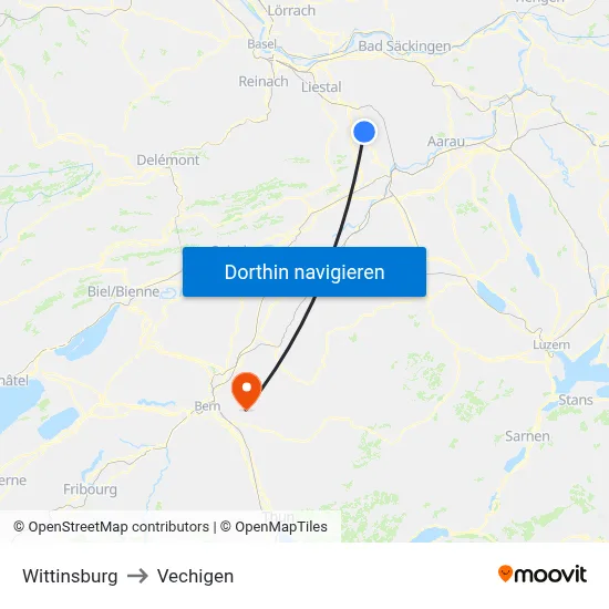 Wittinsburg to Vechigen map