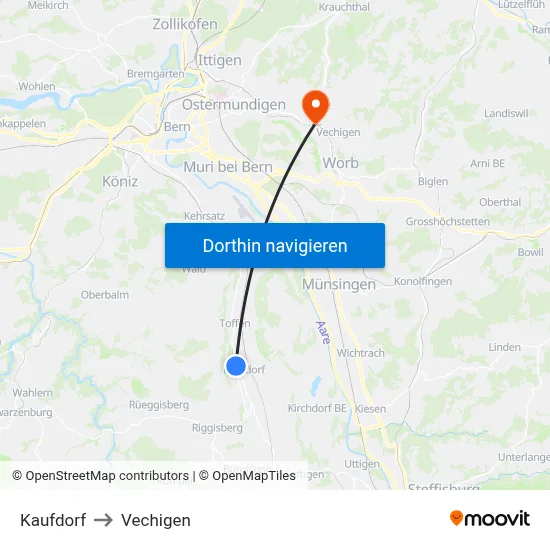 Kaufdorf to Vechigen map