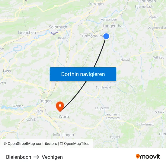 Bleienbach to Vechigen map